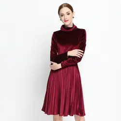 Ozhouzhan 2019 Осень Новый стиль бархат сплошной цвет высокий воротник платье Европа и Америка Официальный сайт большой размер платье
