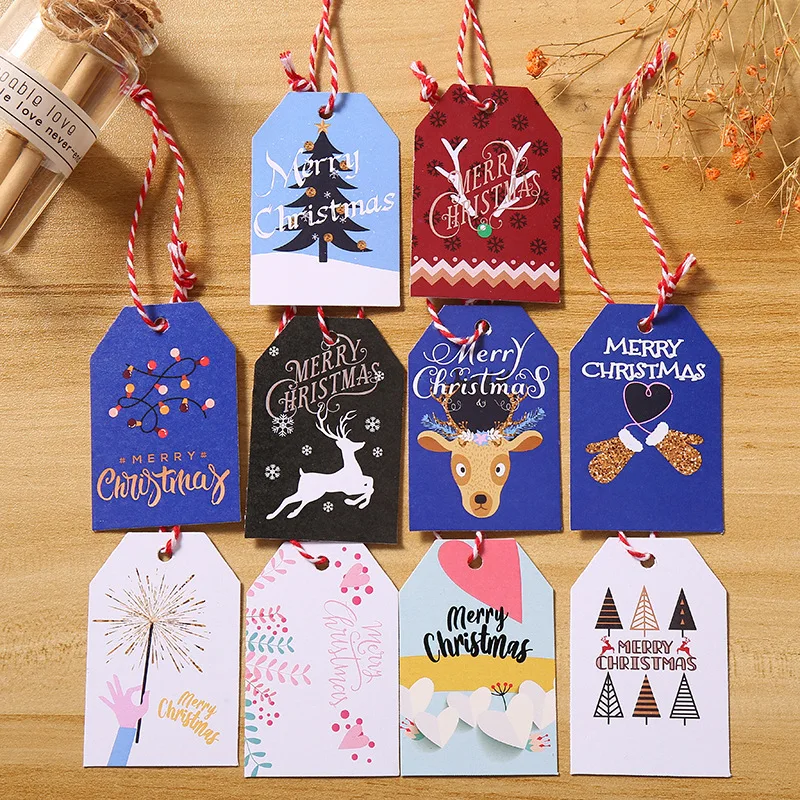 

100Pcs Mix Merry Christmas Santa Claus Paper Gift Label DIY Hang Tags Wrapping Decor Gift Card Xmas Party Supplies 4x6cm