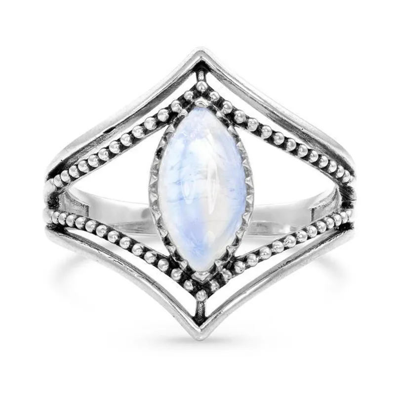 Mostyle серебряного цвета кольца для женщин ручной работы лунный камень Твист полые кольца ювелирные изделия - Цвет основного камня: 15477
