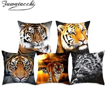 

Pure Linen Home Chair Sofa Decorative Pillowcase Seat Cushion Cover Ferocious Animal Tiger Pattern Pillow Cover for Bedroom Car