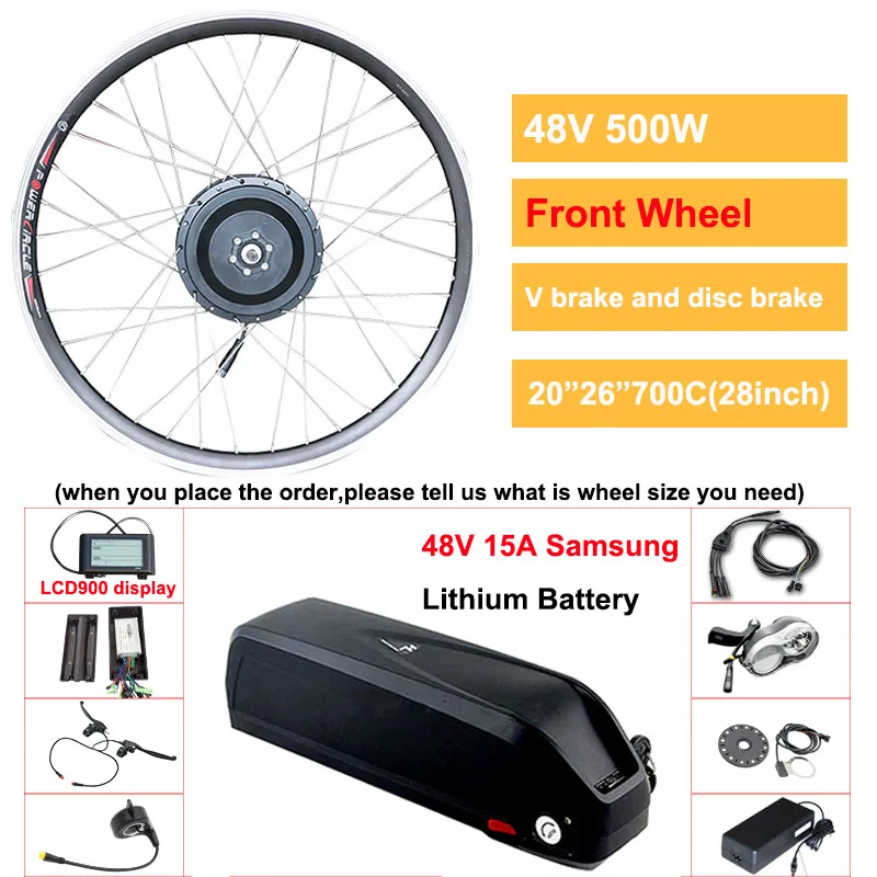 48v15aSam LCD900 F Набор преобразования для электрического велосипеда 48v 500w Передняя/Задняя Ступица колеса электрическое преобразование велосипедов Комплект 2" 26" 700C 48V мотор колеса E велосипед комплект - Цвет: 48v15aSam LCD900 F
