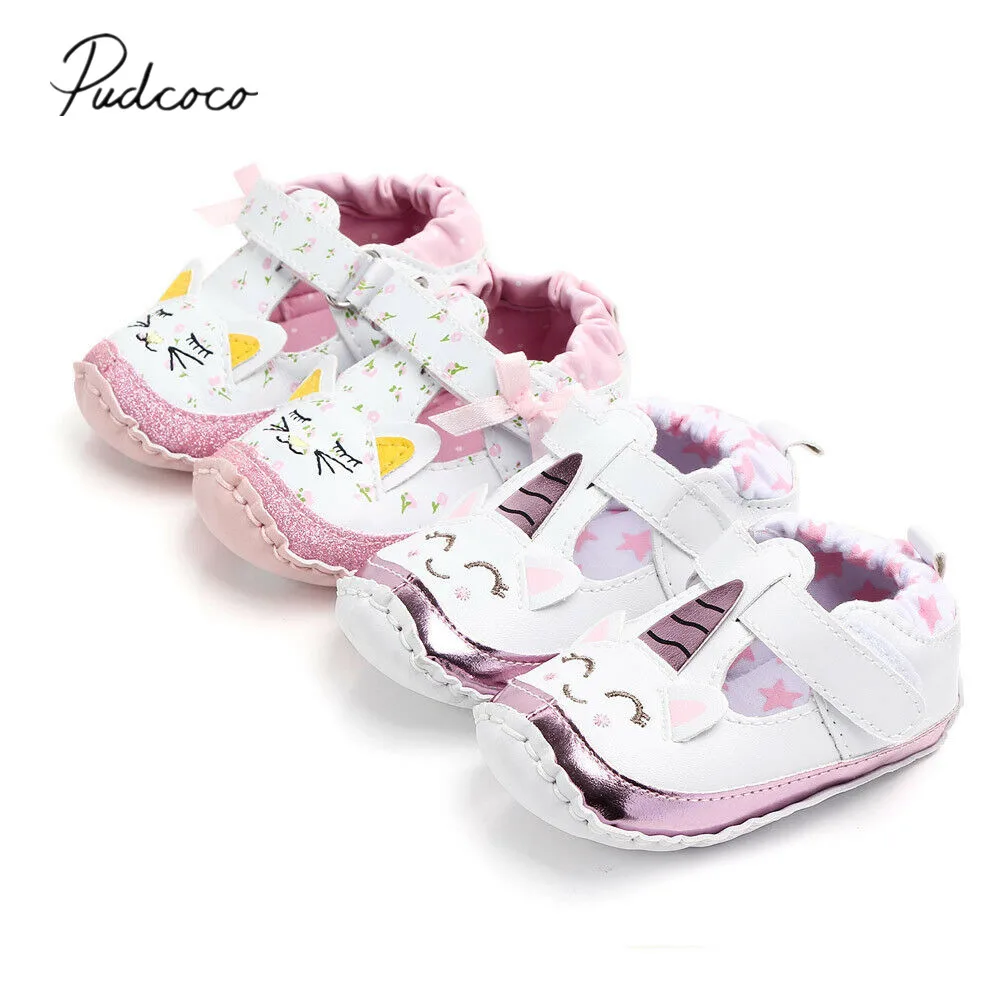 

Pudcoco 2020 Baby Cartoon Unicorn Shoes Boy Girl Breathable Cloth PU shoes Toddler Soft Sole Flower First Walkers