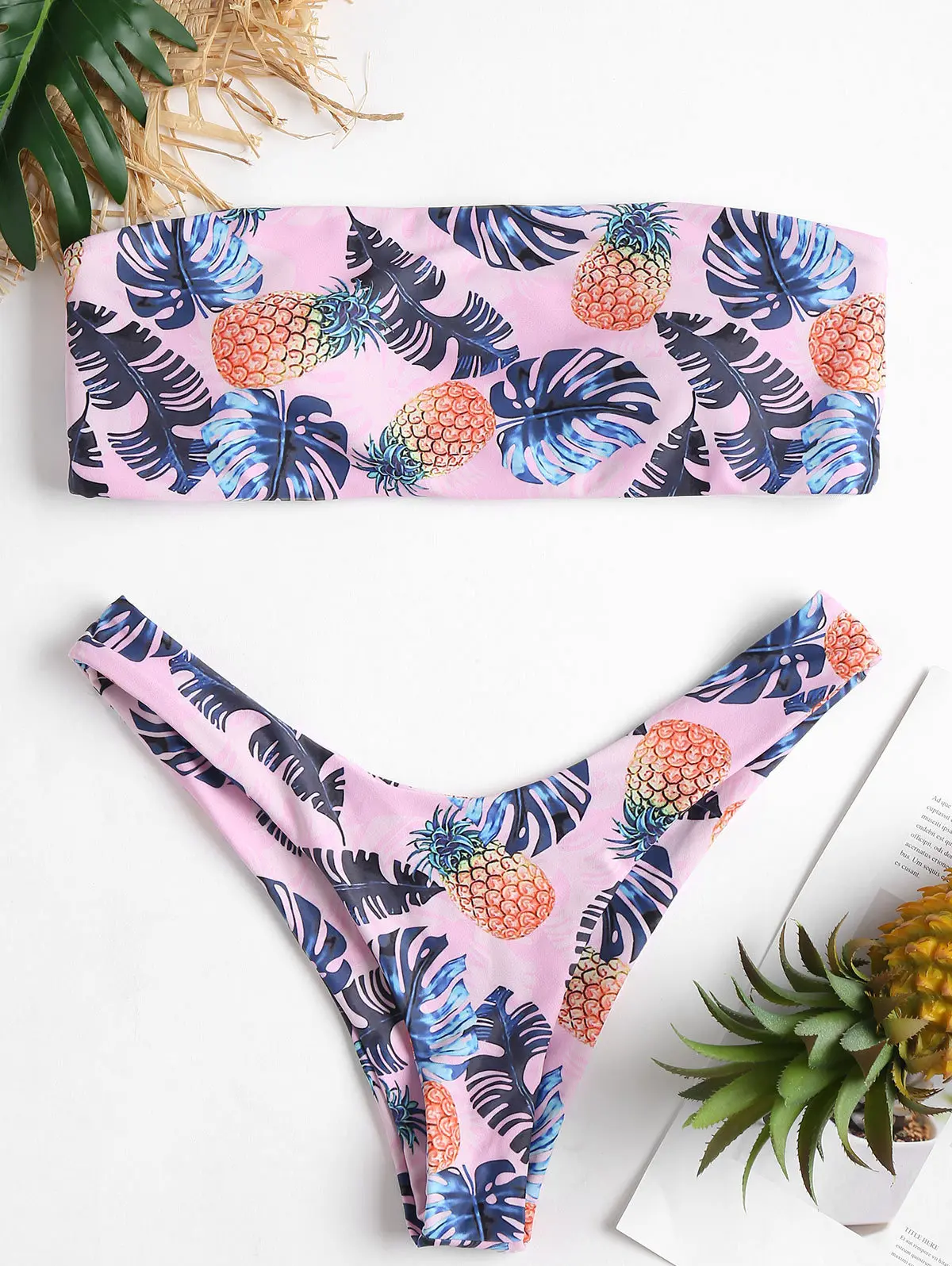 

AliExpress 2019 Summer Pink Pineapple Tube Top Bikini Swimsuit a Large Amount Currently Available