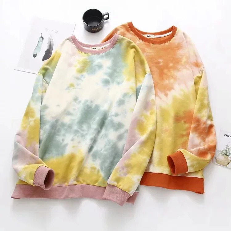 EDGLuLu женские осенние Топы пуловер с принтом tie dye осенне-зимний женский мешковатый свитер с круглым вырезом и длинным рукавом милый пуловер