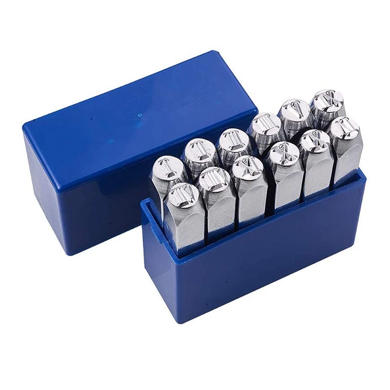 

12 Pcs Roman Numerals Metal Stamp Set, 1/4 Inch 6mm, Number 1 to 12, Iron Uppercase Stamps Punch Press Tool for Imprinting on Me