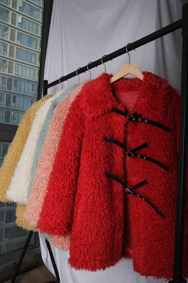 [EAM] Loose Fit Lambswool Split Big Size Thick Woolen Coat Parkas New Long Sleeve Women Fashion Tide Autumn Winter 1M420