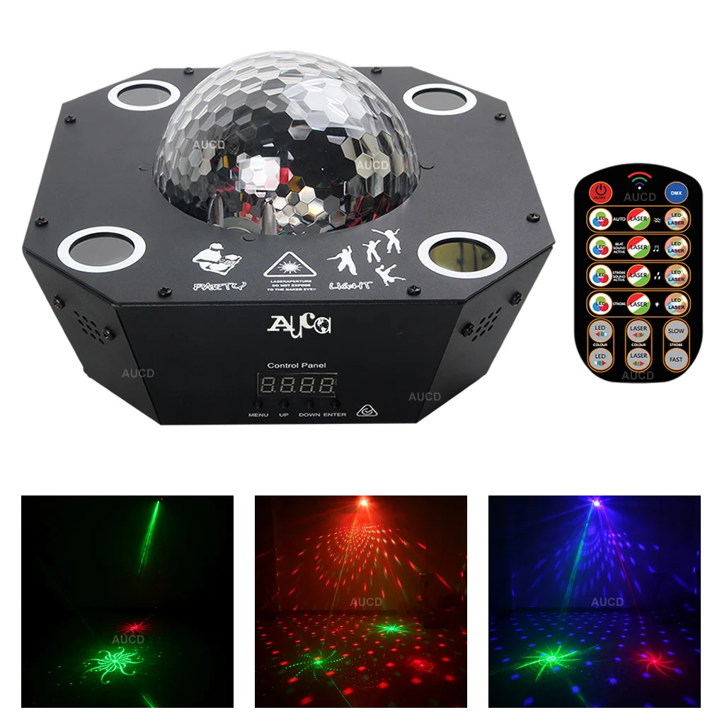 AUCD дистанционный 4 глаз 30 больших узоров RGRG лазерные огни микс RGBW светодиодный диско-шар DMX проектор лампа DJ вечерние шоу сценическое освещение WQ35