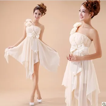 

sho-me new Celebrity Dress vestido One shoulder bride married small short design costume handmade flower bow bridesmaid dress