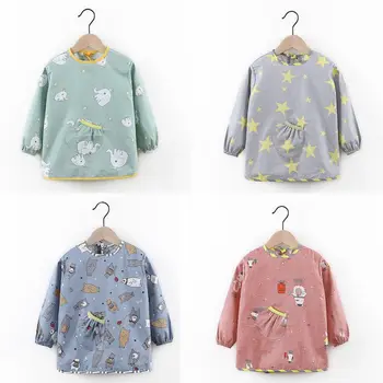 

Toddler Baby Kids Cotton Cartoon Long Sleeve Eat Drink Bib Top Blouse Outfits 0-3T waterproof bibs for babies