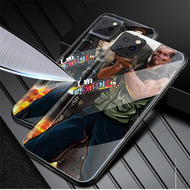 Creative Design Case for Iphone 11 11Pro 11 Pro Max Tempered Glass Back Cover +TPU Soft Silicone Rubber Bumper