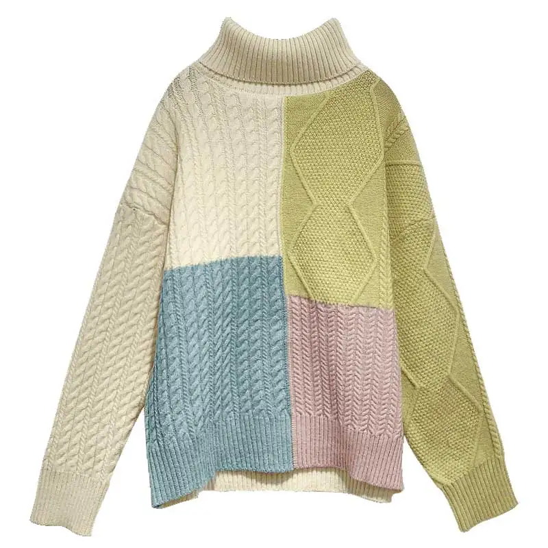 Gagarich Sweater Women New Knitted Full Turtleneck Contrast Color Loose Casual Harajuku Autumn Winter Female Pullovers
