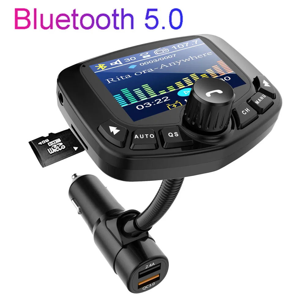

Colbeyke Quick charge 3.0 Car Bluetooth 5.0 FM Transmitter MP3 Player Dual USB Ports Charger FM Modulator Car Lighter Handfree