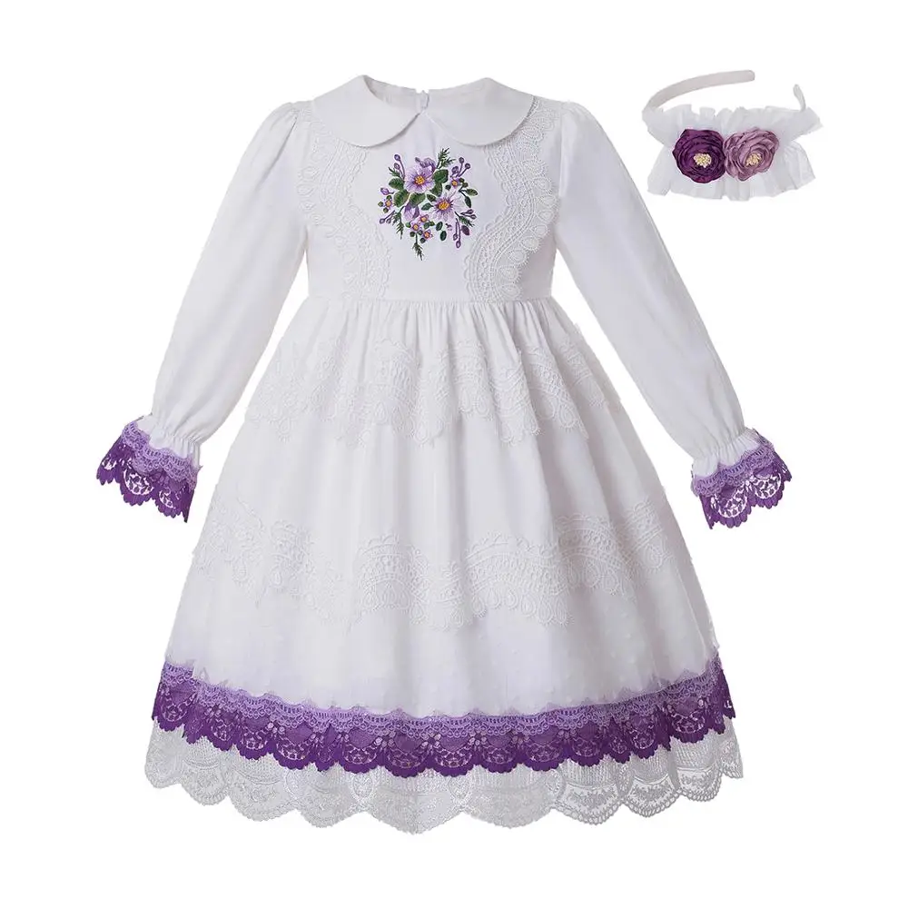 Pettigirl New Girl Maxi Dress Lace Long With Hair Accessories And Flower Summer Kids Clothing G-DMGD210-271 | Детская одежда и