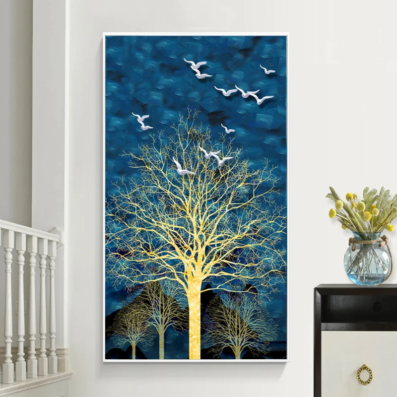 Abstract Blue Forest Gold Tree And 