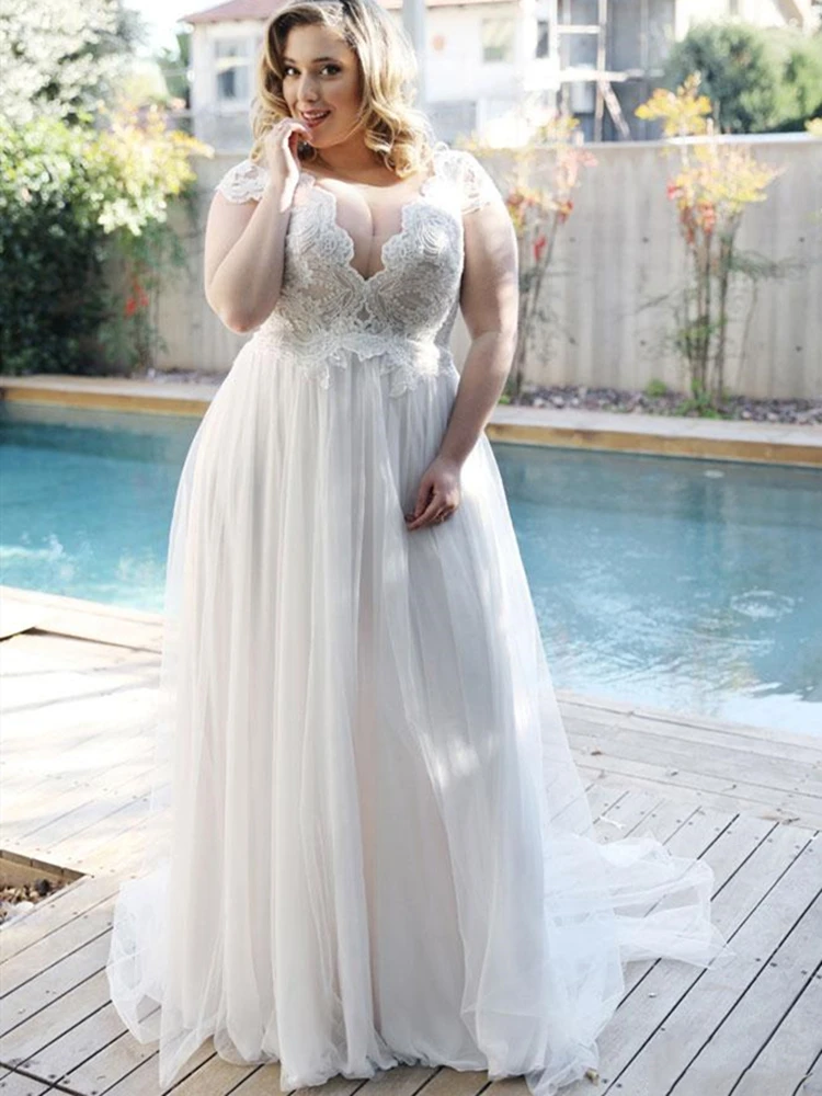 2019-plus-size-wedding-dresses-a-line-v-neck-lace-applique-floor-length-vestidos-de-novia-sweep-train-cou   ntry-wedding-dress-bridal-gowns