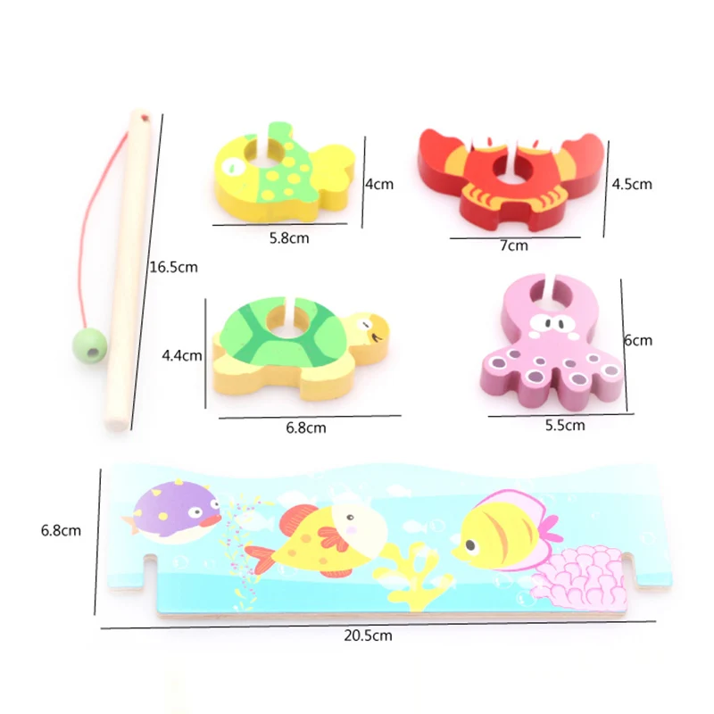 Baby Kid Wooden Toys Magnetic Fishing Game 3D Jigsaw Puzzle Toy Interesting Baby Children Educational Puzzles Toy Gift