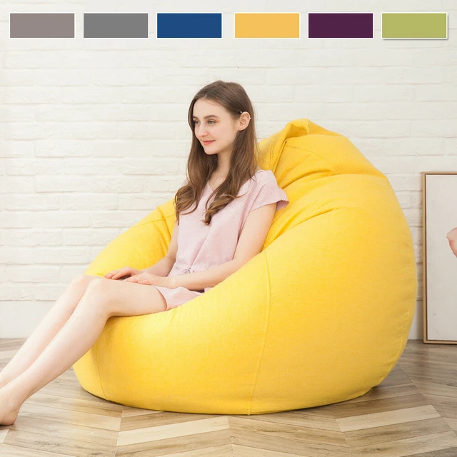 Lazy Bean Sofas Cover Chairs Filler Linen Cloth Lounger Seat Bean Bag Pouf  Puff Couch Tatami for Living Room