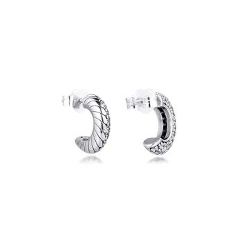 

100% Real 925 Sterling Silver Earrings PAVE Snake Chain Pattern Hoop Earrings For Women Silver 925 Jewelry 2020 Bijouterie Ne