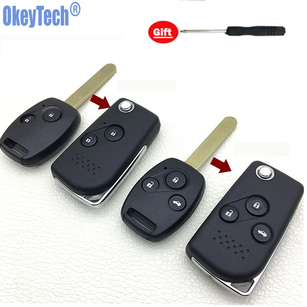 OkeyTech для Honda Civic, городской спойлер Crv, аксессуары, модифицированный флип-кейс для ключей, чехол HON66, лезвие, 2, 3 кнопки, замена