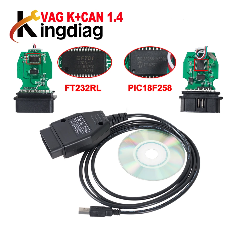 VAG COM K + CAN Commander Full 1 4 obd2 сканер ECU анализатор с чипом PIC18F258 FT232RL диагностический