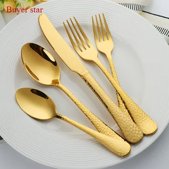 

30 pcs Elegant Golden mirror gold cutlery Gold Plated 18/10 Stainless steel Dinnerware Set Dinner Fork Dining Knife Tablespoon