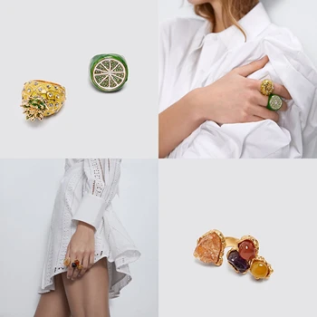 

Miwens Fashion 2020 ZA Ring Luxury Fruit Ring Vintage Luxury Man-Made Stone Geometric Ring Women Summer Party Finger Accessories