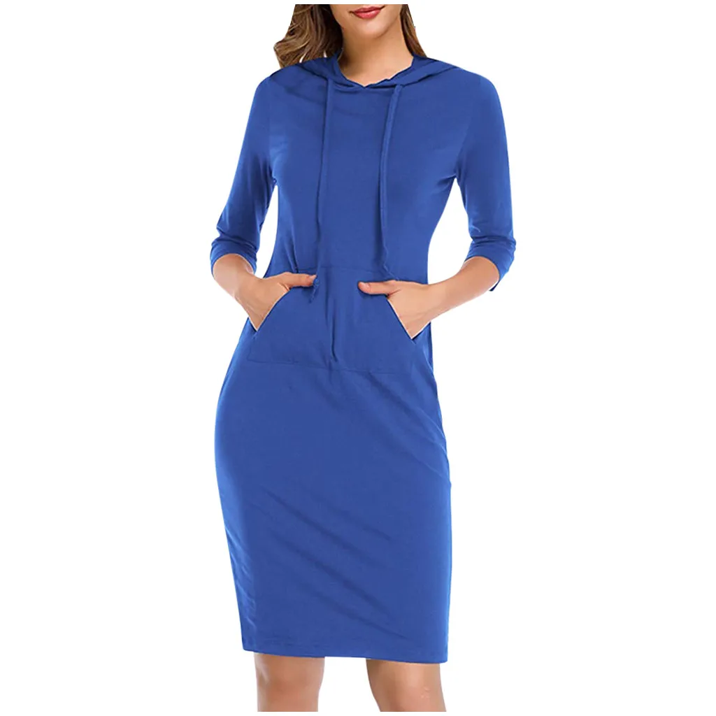 Женское платье с капюшоном, повседневные длинные облегающие спортивные платья с карманами для улицы, однотонный пуловер, весенние облегающие черные платья vestido