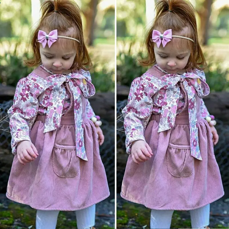 Imcute комплект из 2 предметов, новинка, костюм для девочек и мальчиков на осень и весну, комплект из Футболка с принтом+ одежда с ремешками наряды