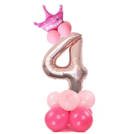 Pink 4 14 шт., костюм на день рождения, 1, 2, 3, 4, 5, 6, 7, 8, 9, 0, шар с цифрами, розовое золото, колонна, Золотая Корона, шары на день рождения, вечерние шары - Цвет: Pink 4