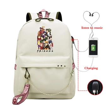 

Naruto Friends Print USB Charging Backpack Women Custom Travel Backpacks Cartoon Anime School Bag Girls Laptop Backbag Mochilas