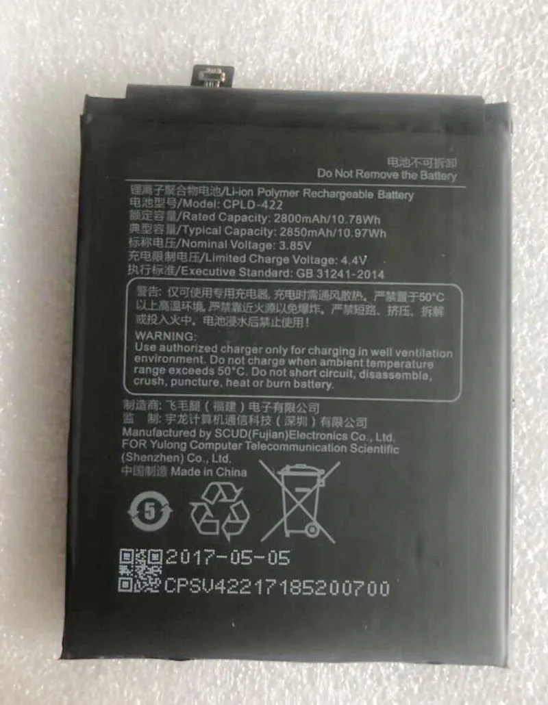 

3.85V 2850mAh 10.97Wh Replacement Battery For Coolpad CPLD-422 Built-in Li-ion bateria Li-Polymer Batterie