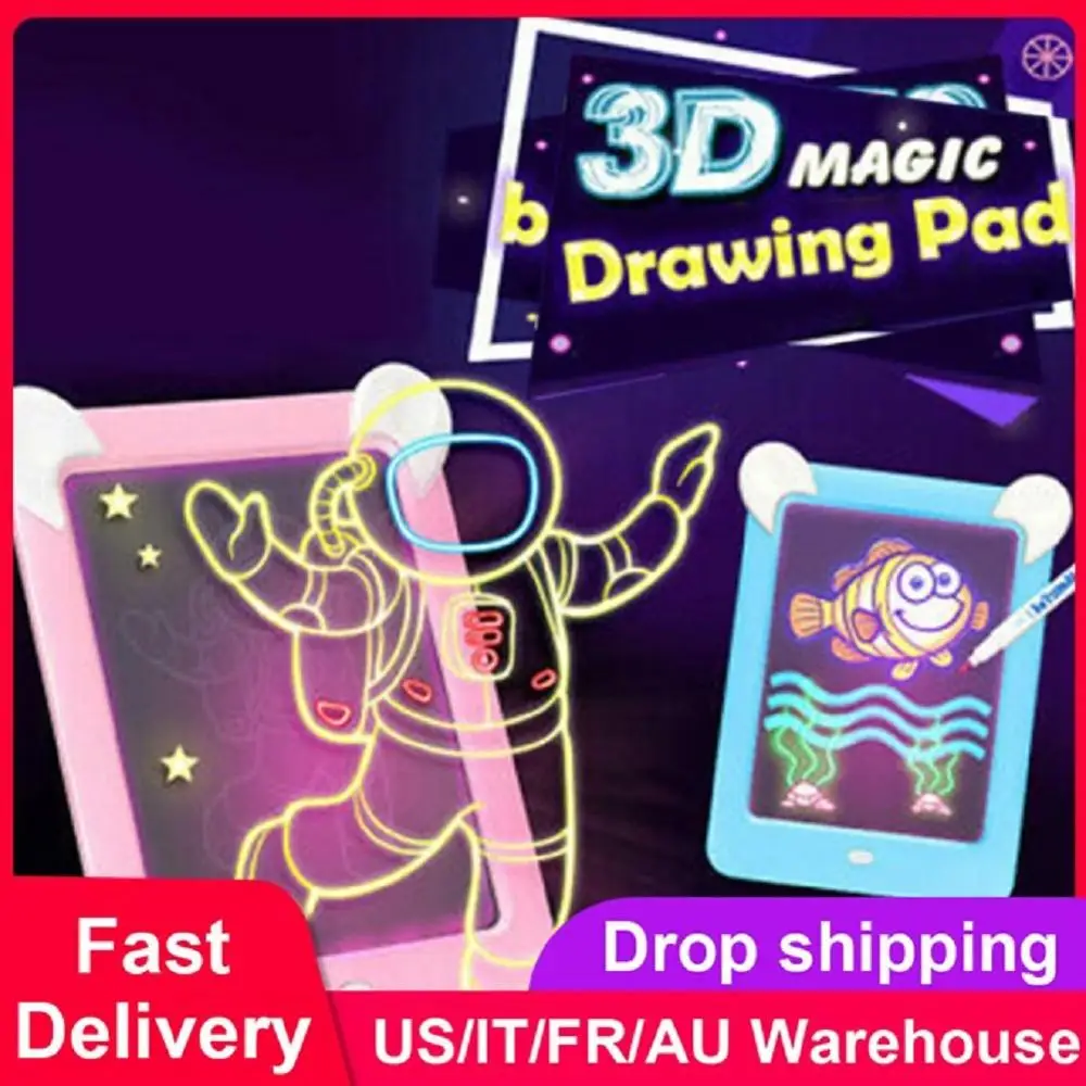 

3D Magic Drawing Pad Light Effects Puzzle Board 3D Sketchpad Tablet Creative Kids Pen Gift with Lights Glow Art Drawing Toys
