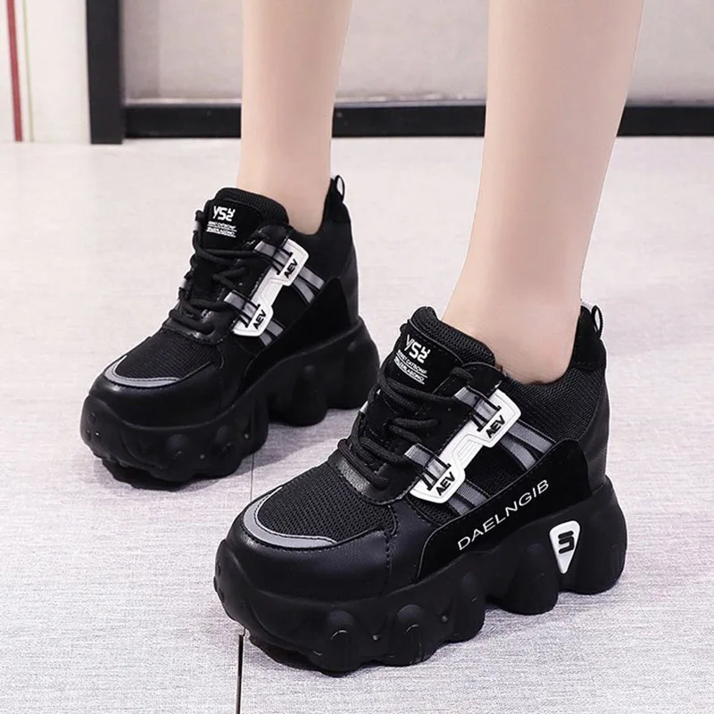 

Women Shoes 2020 Black Platform Wedge Sneakers High Heel Trainers Woman Mesh Leather Casual Shoes Mujer Vulcanizar Los Zapatos