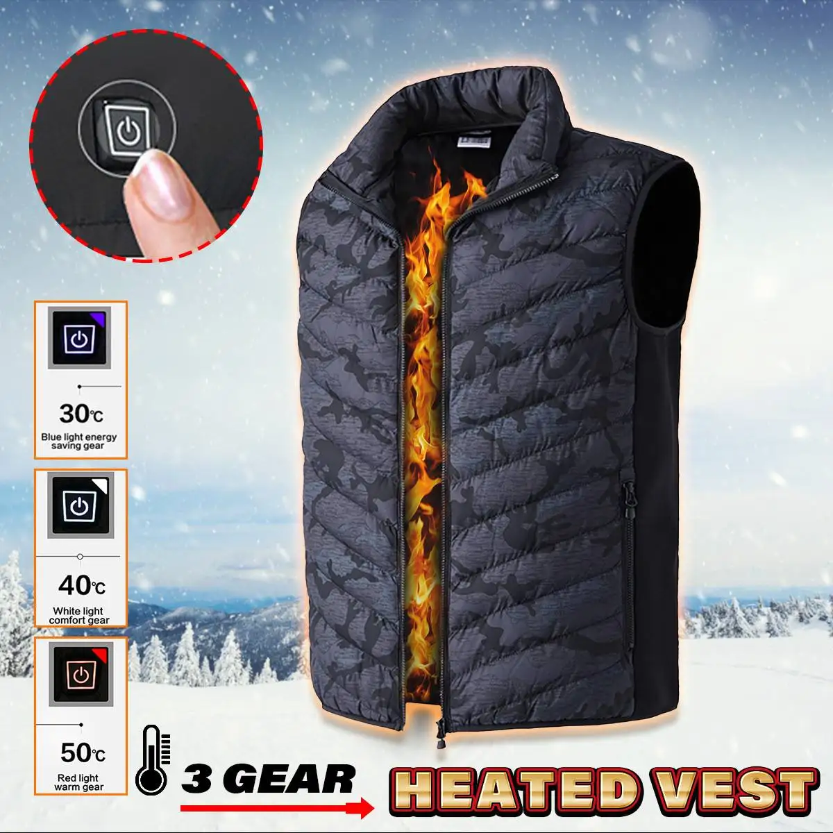 

Electric USB Heated Jackets Vest USB Heating Coat Winter Thermal Clothing Warm Heated Hoodie Fishing Hiking Hunting Waistcoat