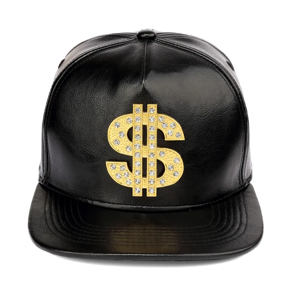 

Gorras Hip Hop US Dollar Men Leather Baseball Caps Rhinestone Cap Belt Buckle Cool Men Rap Hat Party Dance Boy Black Cute Gift