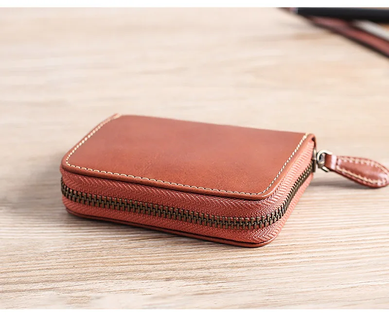 AETOO Organ card bag, male leather large-capacity multi-card bit zipper card bag, female retro head layer cowhide card clip