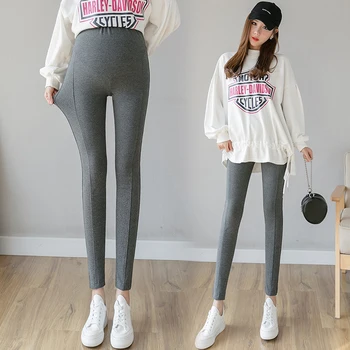 

086# Spring Autumn Stretch Cotton Skinny Maternity Legging High Waist Belly Legging Clothes for Pregnant Women Pregnancy Pants