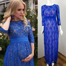 Плюс размер синий кружевной вырез лодочкой платья для беременных для фотосессии платья для беременных женщин реквизит для фотосессии