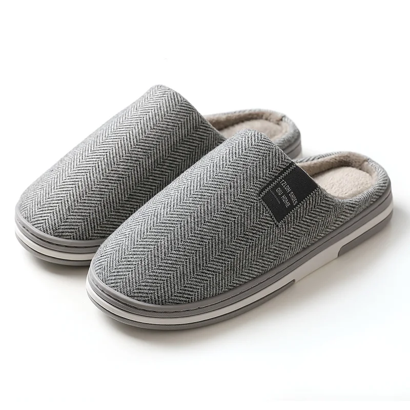 Light Gray TZLDN/зимние мужские тапочки; хлопковые Теплые повседневные домашние тапочки; Нескользящие тапочки на мягкой толстой подошве; мужские туфли на плоской подошве - Цвет: Light Gray