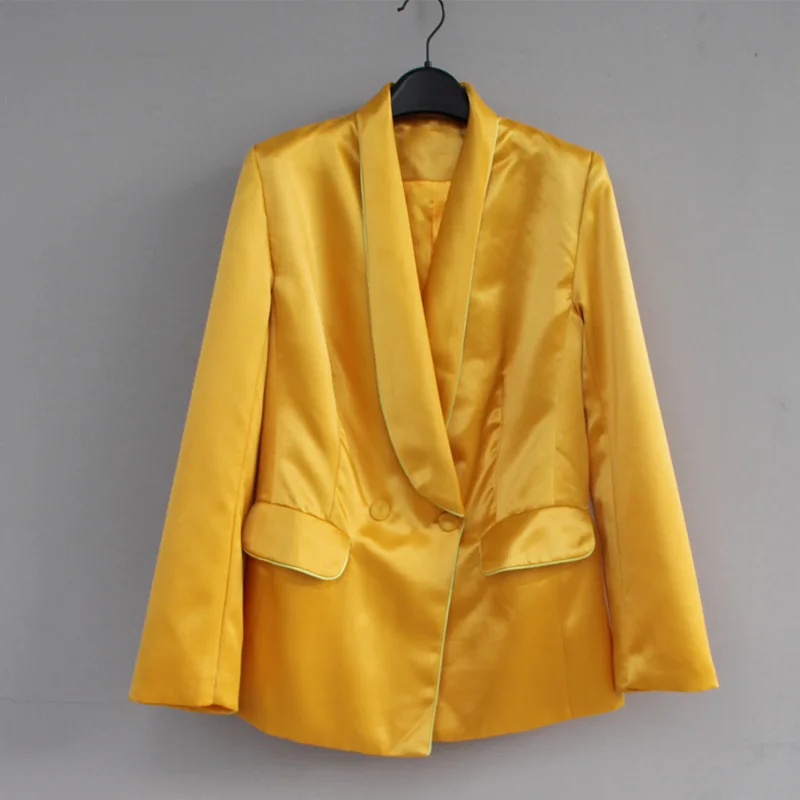 IVRESSE Yellow Pants Suits For Women Belt Tassel Tunic Long Sleeve Blazer With High Waist Maxi Pants Female Autumn OL