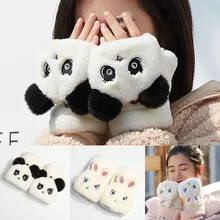 Женские перчатки с мультяшным кроликом на половину пальца, перчатки с откидной крышкой для вождения, теплые, с защитой от холода