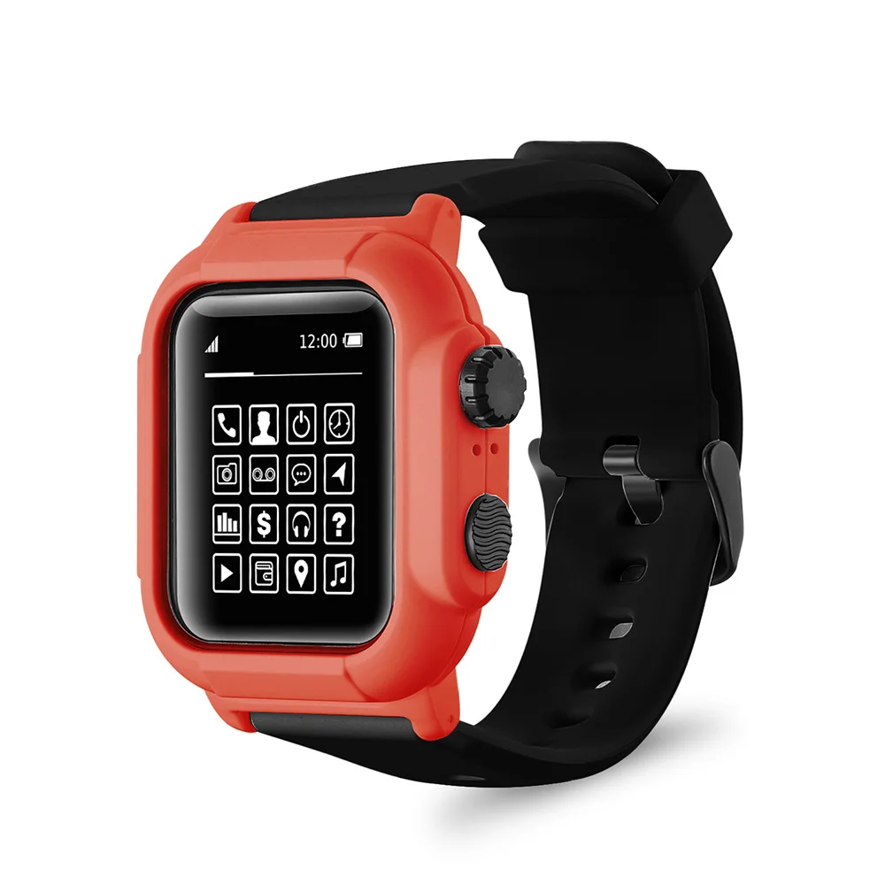 Водонепроницаемый чехол и ремешок для Apple Watch 5 ремешок 4 44 мм силиконовый ремешок для часов iwatch Series 3 2 42 мм аксессуары для часов защита