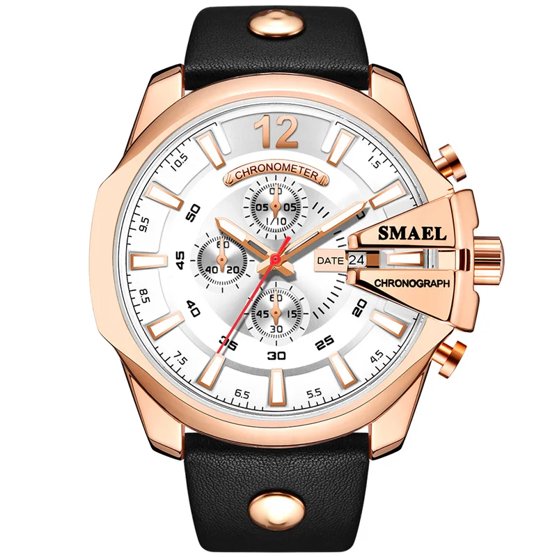 SL-9079 Rose Gold Лидирующий бренд Роскошные Водонепроницаемые Часы повседневные кожаный ремень мульти-указатель дисплей Кварцевые часы мужские SL-9079 - Цвет: SL-9079 Rose Gold