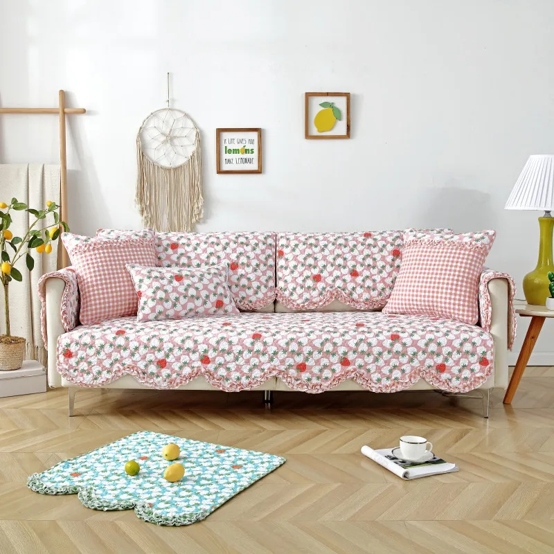 1Piece Four Seasons Universal Cotton Printed Sofa Towel Pastoral Flower Wave Edge Non-Slip Cover Cushion Home | Дом и сад