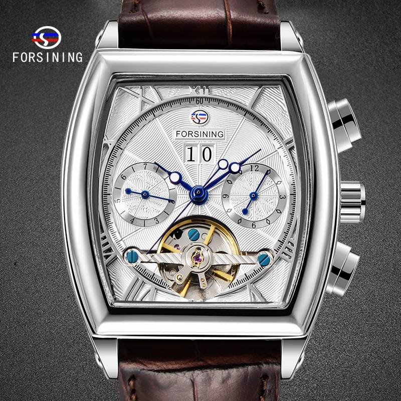 FORSINING Male Watch Original Leather Belt Mens Clock Tourbilion Style Business Men Automatic Wristwatch 2020 New afbeelding
