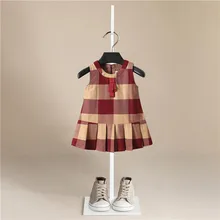Новое летнее платье в клетку с галстуком для девочек, хлопковое детское платье-майка без рукавов, милое детское праздничное платье принцессы, одежда для малышей
