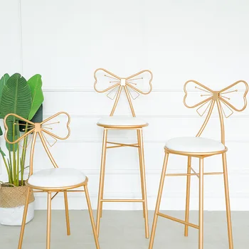 

Contracted Nordic Home Back Chair, Wrought Iron Small Make-up Dresser Stool Ins Bowknot Web Celebrity Nail Chair Stool