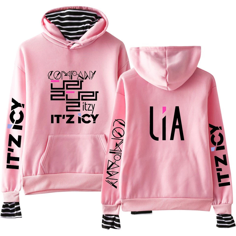 LUCKYFRIDAY популярный ITZY полосатый капюшон пэчворк длинный рукав толстовка с капюшоном Женский черный Kpop Harajuku Повседневная Толстовка