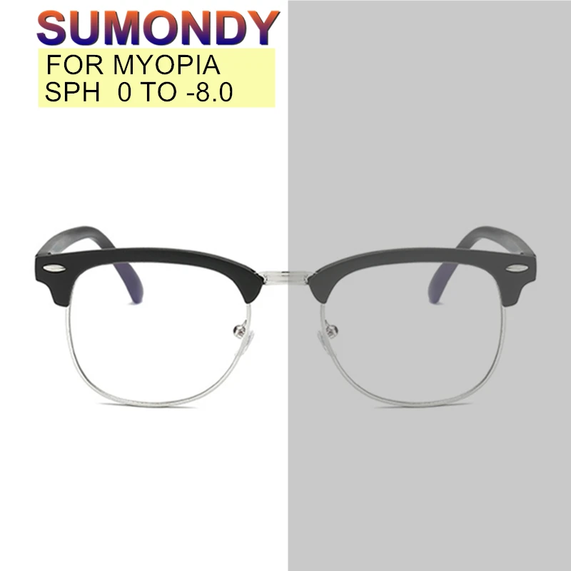 

SUMONDY SPH 0 to -8.0 Photochromic Myopia Glasses Customized Men Women Anti Blue Ray Prescription Spectacles Shortsighted UP005