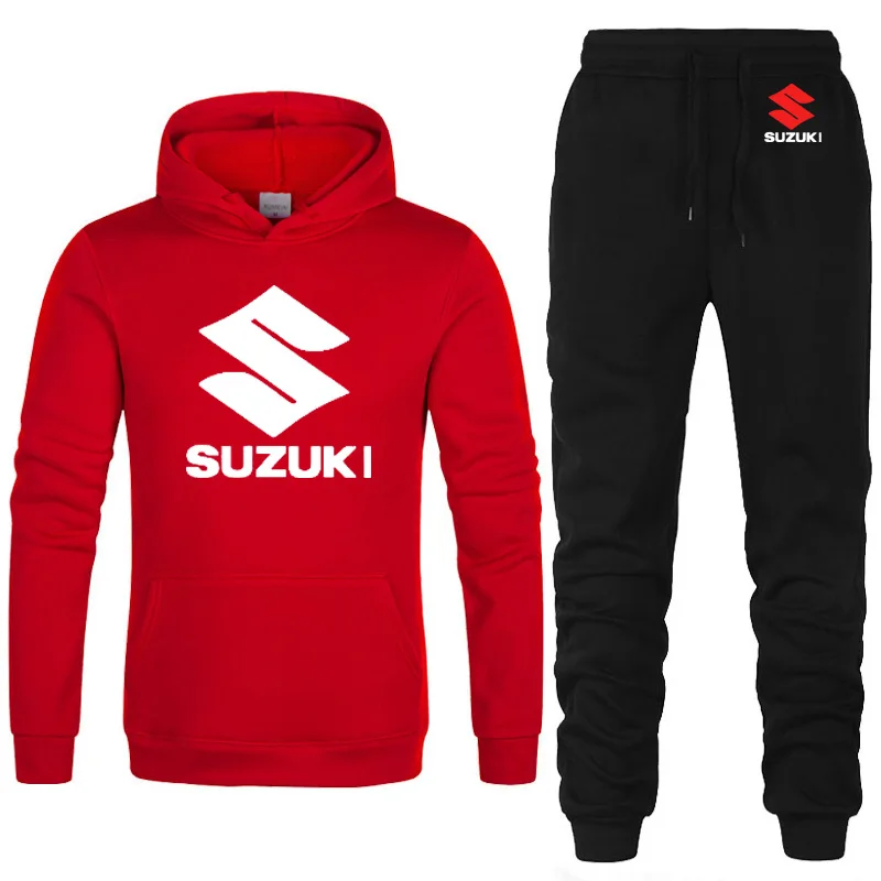 Мужские толстовки с капюшоном с логотипом Suzuki, унисекс, модная мужская толстовка с капюшоном в стиле хип-хоп, harajuku, повседневные флисовые худи, штаны, костюм из 2 предметов